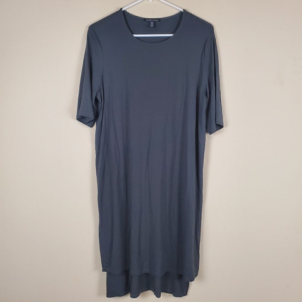 Eileen Fisher Dark Gray High Low Hem Side Splits Casual Dress Medium